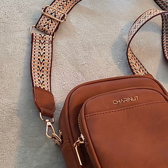 Women's Crossbody Purse Embroidered Vegan Leather Oblong Brown Boho Adjustable - Picture 4 of 12